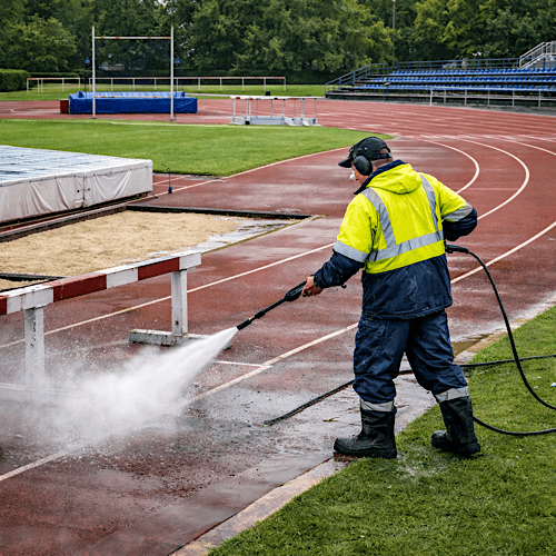 Athletics clubs' jet washing maintains the facilities and grounds that support athletic training, competition, and community participation