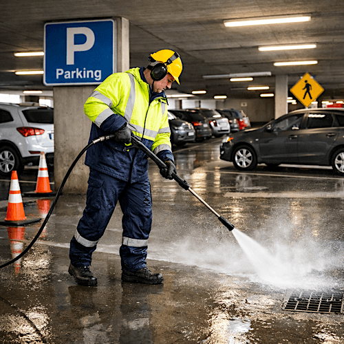 Car park jet washing maintains clean, safe, and welcoming parking environments