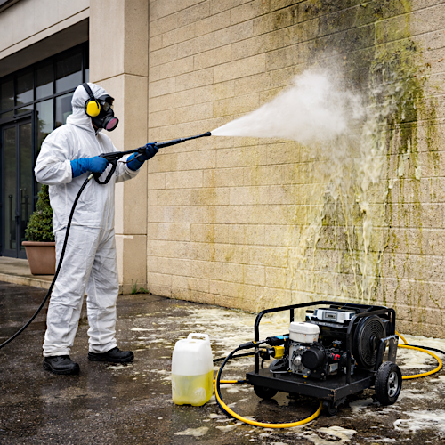 Chemical jet washing combines professional-grade cleaning agents