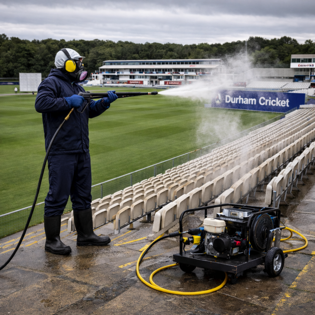 Jet washing keeps cricket grounds clean, supporting competition venues, spectator facilities, and playing infrastructure