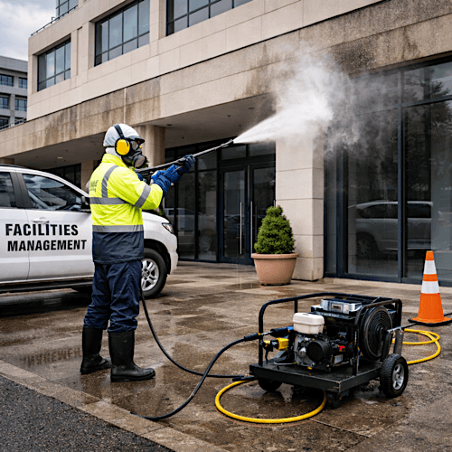 acilities management jet washing helps property and building managers keep commercial, industrial, and public-sector estates