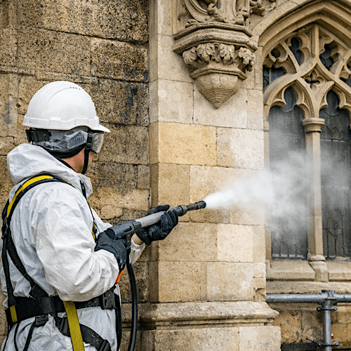 Heritage building jet washing uses gentle, specialist techniques to restore and preserve historic structures