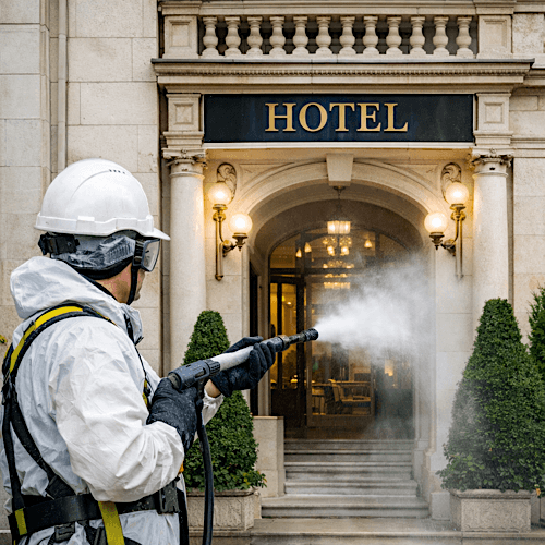 Hotel jet washing maintains the immaculate exterior presentation that the hospitality industry