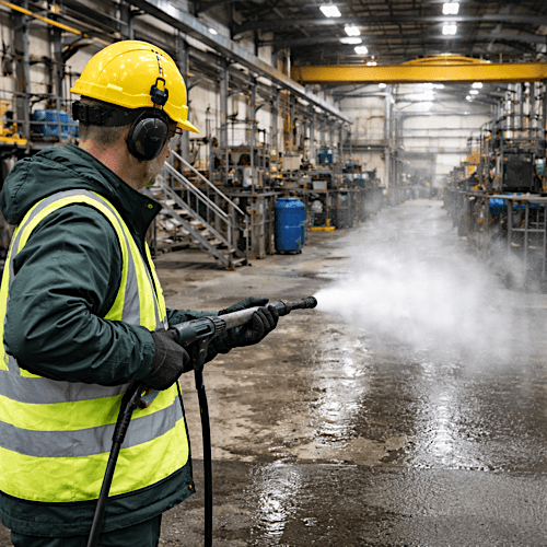 Industrial jet washing provides heavy-duty cleaning for manufacturing, processing, engineering, and warehouse environments
