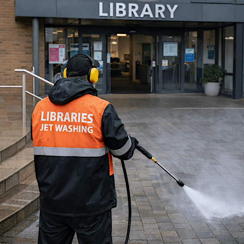 Libraries Jet Washing – Keeping public libraries clean, safe, and welcoming for visitors through professional exterior and hard surface cleaning