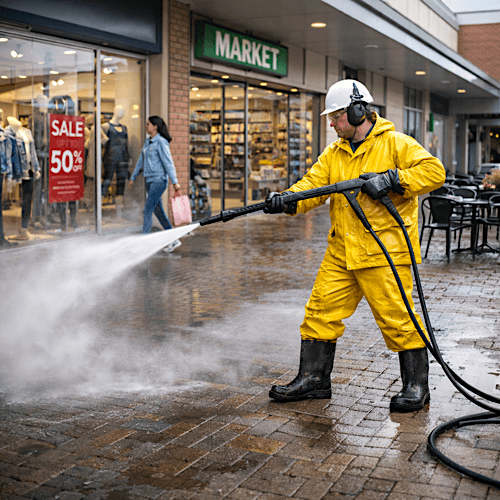 Retail jet washing maintains the clean, inviting commercial environments that drive customer footfall, spending