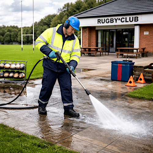 Rugby clubs jet washing maintains the facilities