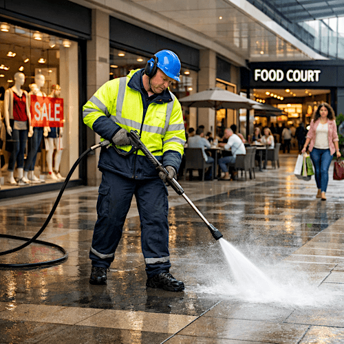 Jet washing at shopping centres helps keep retail environments clean and inviting, which attracts customers, satisfies tenants, and supports commercial performance