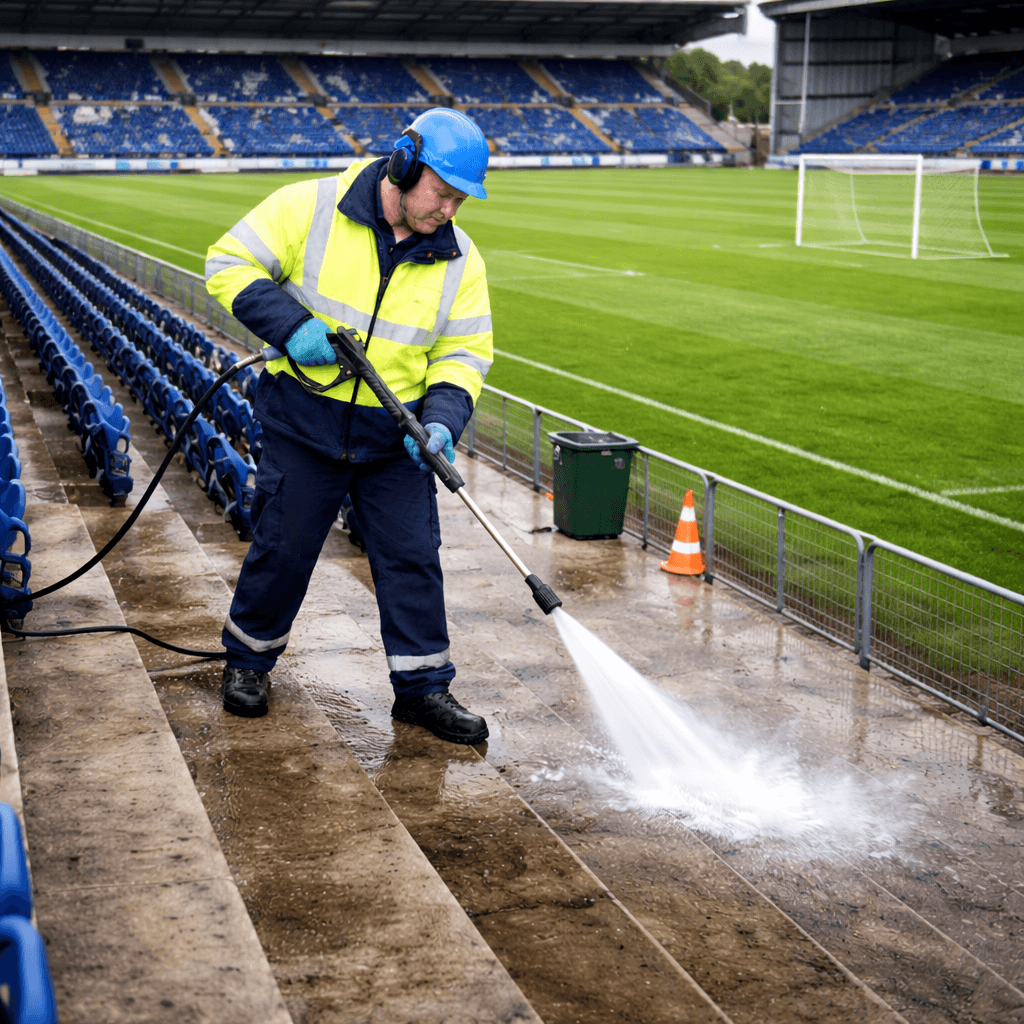 Soccer grounds jet washing maintains the stadiums, competition venues, and spectator facilities that host football
