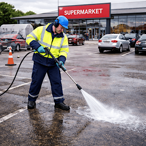 We provide supermarket car park jet washing to maintain large-scale parking environments